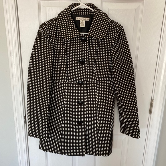 David Brooks Long Jacket Trench Polka Dot Black Ivory Sz S - Picture 1 of 8